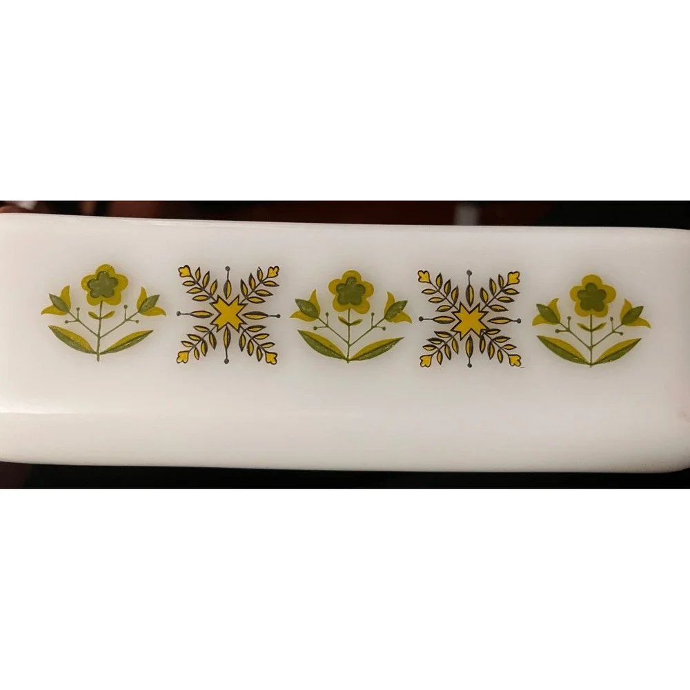 Vintage Anchor Hocking Fire King Milk Glass Meadows Baking Dish Square 8